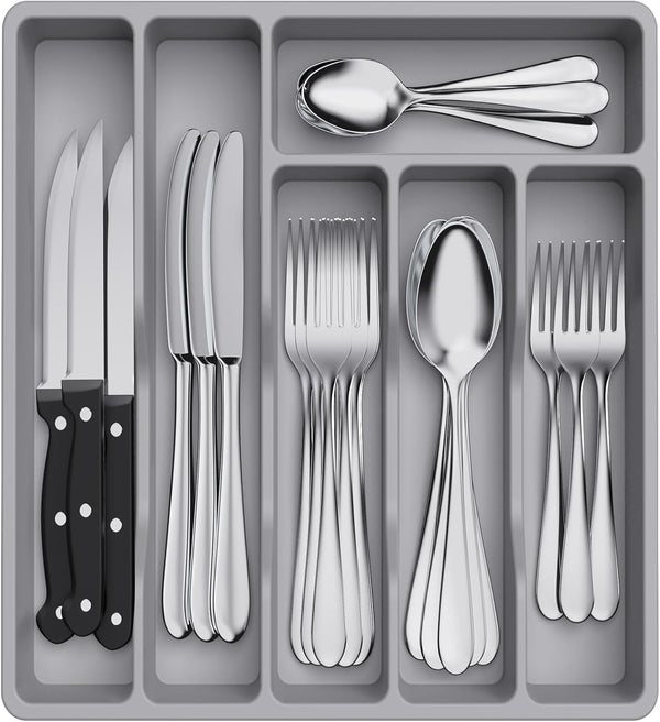 Lifewit Silverware Drawer Organizer Tray, Plastic Cutlery Storage for Kitchen Drawer, 6 Compartment Flatware and