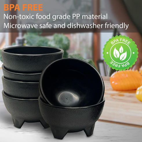 Salsa Bowls – 6 Pack (Black), 13oz BPA FREE Small Unbreakable Bowl for Chips, Guacamole, Snack, Dip, Party Use