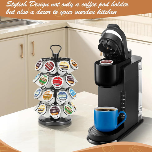K Cup Holders Carousel, Coffee Pods Storage Organizer Stand (Black, 32 Pods Capacity K/D Design)