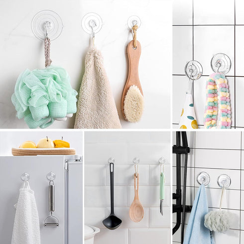 HangerSpace Suction Cup Hooks, 12 Packs Clear PVC Suction Cups with Metal Hooks for Kitchen Bathroom Shower