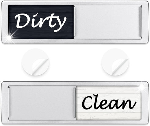 Dishwasher Magnet Clean Dirty Sign, Shutter Changes with Push, Non-Scratching Strong Magnet, Wood White/Black