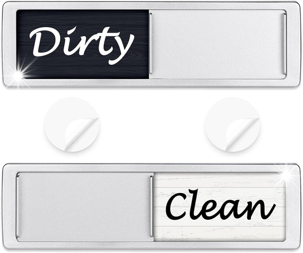 Dishwasher Magnet Clean Dirty Sign, Shutter Changes with Push, Non-Scratching Strong Magnet, Wood White/Black