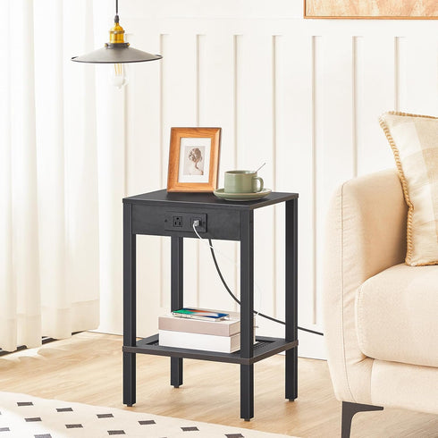 BK91UBZ01 HOOBRO Side Table with Charging Station, End Table with USB Ports and Outlet, Nightstand with Storage Shelf