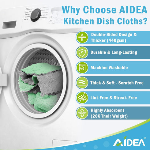 24 Pack 6.3" x10.4" AIDEA Kitchen Towels, Absorbent Coral Fleece Dish Towels, No Odor Reusable Dish Cloths, Microfiber