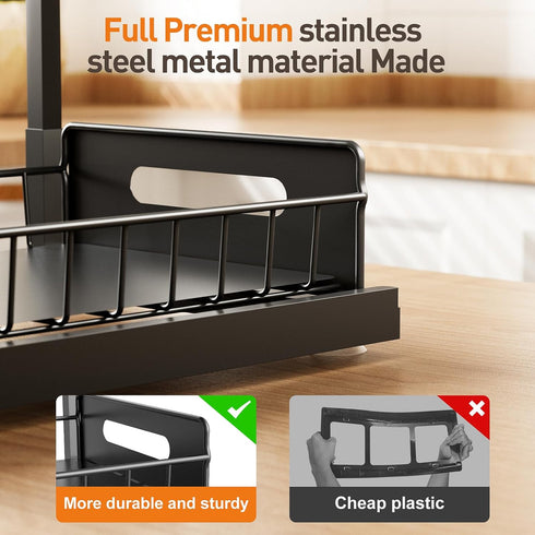 Under Sink Organizer 2 Pack, Pull Out Cabinet Shelf, Kitchen Bathroom Storage with Sliding Drawer for Home
