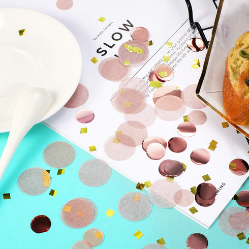 TecUnite Round Tissue Paper Table Confetti Dots for Wedding Birthday Party Decoration, Rose Gold Confetti