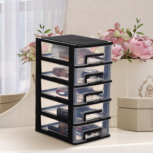 SAFIGLE 5 Drawer Mini Plastic Storage Organizer, Space Saving Bins with Drawers for Crafts, Tools, Stationary