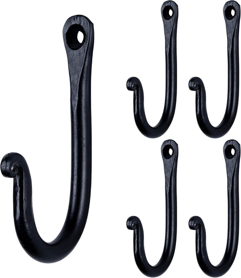 HB Decorative Hook Wrought Iron Wall Mount Coat Hooks - Set of 3 Handmade Classic Hooks for Hanging