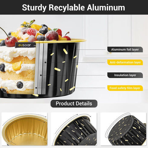 EUSOAR 50pcs Muffin Liners, Disposable Aluminum Foil Cupcake Baking Cups with Lids for Ramekins and Cases.