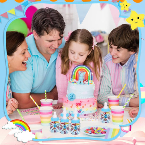 4Dozens 10pcs MACTING Baby Bottle for Baby Shower Favors, Mini Candy Bottles with Artificical Flowers for Boys Girls