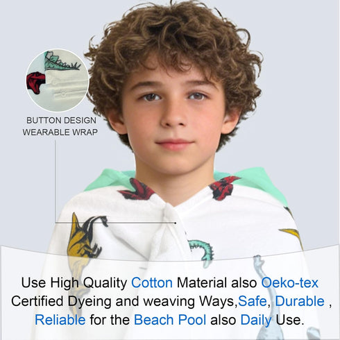 8Years 100% VOOVA & MOVAS Dinosaur Hooded Towels for Teens & Big Kids Up | Soft, Absorbent Cotton Towel Wrap for Boys |