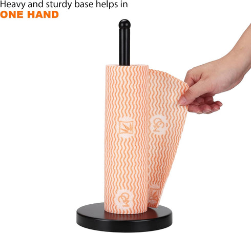 Heavy Duty Black Paper Towel Holder Countertop, Steady Weighted Towel Roll Stand Organizer for Kitchen Bathroom (A076)