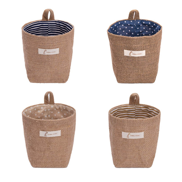 4 Pack Wall Hanging Storage Bags - Cotton Linen Foldable Family Organizer Box Decorative Bag (Color as Shown)