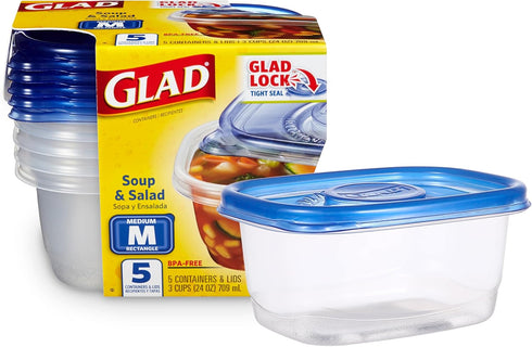 GladWare Soup & Salad Storage, Medium Rectangle, 24 Oz, 5 Count