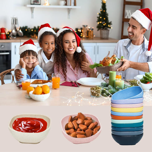 12 Pack Mini Square Dinnerware Bowls, 4.5 OZ Unbreakable Wheat Straw Dipping Bowls for Kids, Multicolor