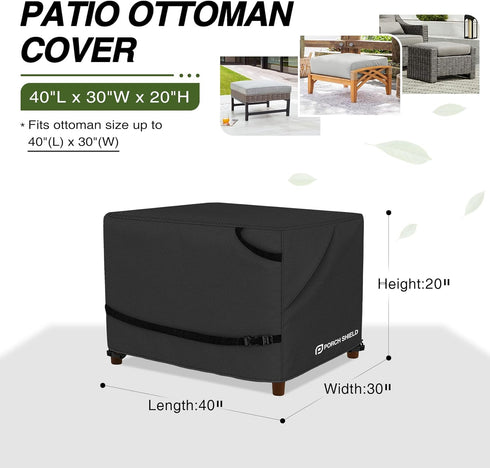 40L 30W 20H inch, Porch Shield Patio Ottoman Cover - Waterproof Outdoor Rectangular Side Table Covers x x Black