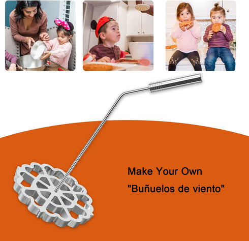 Bunuelos Mold with Handle, Rosette Timbale Iron Set, Aluminum Waffle Molds with Handle for Funnel Cake, Mexican Rosette