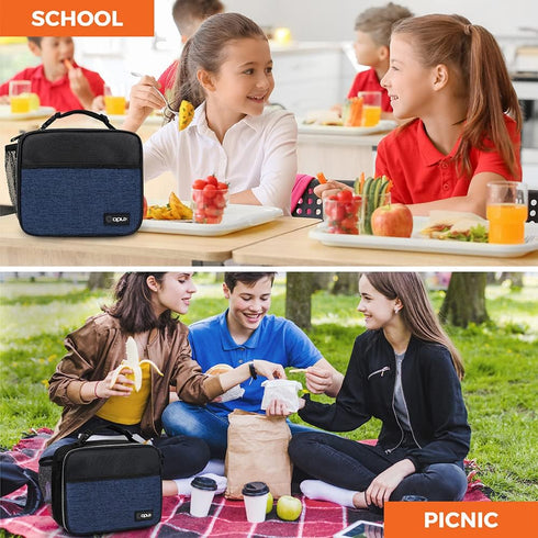 opux Insulated Lunch Bag for Kids, Leakproof Small Reusable Compact Soft Mini Cooler Bag (Navy)