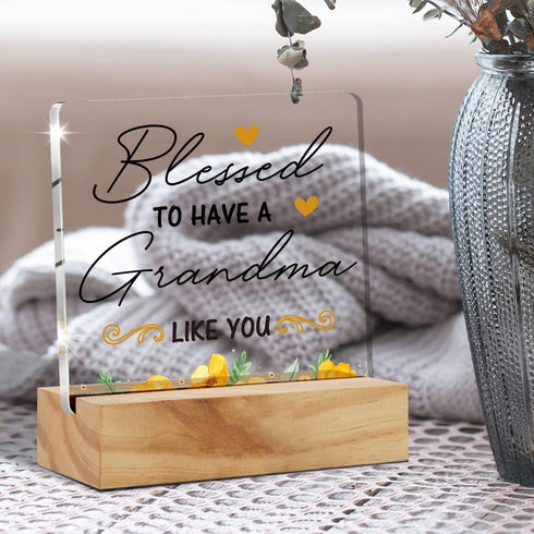 Grandma Gift, Blessed to Have a Grandma Like You Desk Decor, Grandmother Acrylic Desk Plaque with Wood Stand