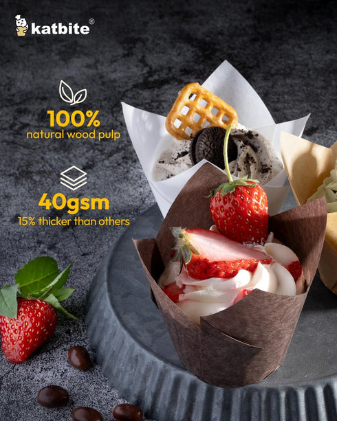 Katbite Tulip Cupcake Liners Holders, 200PCS Muffin Baking Cups for Party, Wedding, Birthday, Christmas