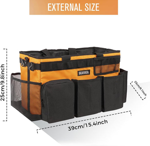 Wearable Cleaning Caddy Bag, Organizer with Handle & Shoulder Straps, 4 Foldable Dividers for Housekeepers, Car Cleaning