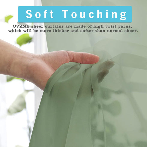 OVZME 2 Panels Sage Green Sheer Valance - Short Curtain Valances for Kitchen Window, Dual Rod Pocket (42 by 14 Inches)