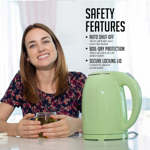 OVENTE Portable Electric Kettle, 1.7 Liter Stainless Steel Instant Hot Water Boiler Heater, 1100W Fast Boiling with