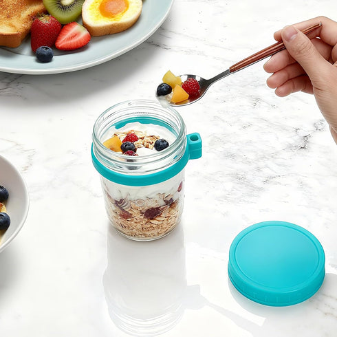 4-pack 16oz Overnight Oats Containers with Lids, Overnight Oats Jars with Spoons and Small Containers, Glass Mason Jar