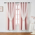 1 72 Inch Pink Blackout Curtain for Girls Bedroom Panel, Double Layered Curtain with Pom Pom White Sheer Overlay, Light