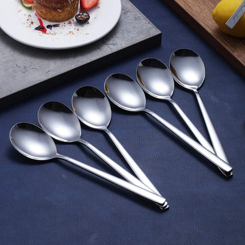 Berglander Dinnerware Set of 6 - Stainless Steel Soup Spoons, Modern Table Spoon Set, Dishwasher Safe
