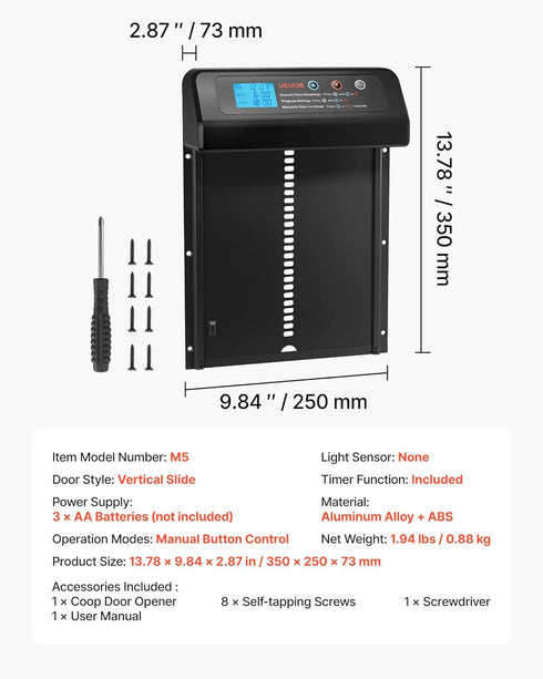 Setting, Anti-Pinch VEVOR Automatic Chicken Coop Door, Battery Powered Chicken Coop Door with Timer & Manual Security