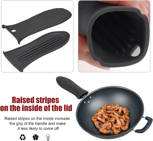 2 Pack Silicone Pan Handle Sleeve, Heat Resistant Cast Iron Skillet Handle Covers for Kitchen Cookware
