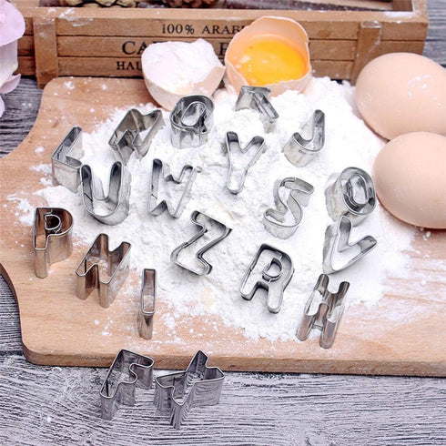 Alphabet Cookie Cutters Cake Letters Set of 26 Pieces Stainless Steel Molds for Fondant, Biscuit, Cake, Fruit, Dough