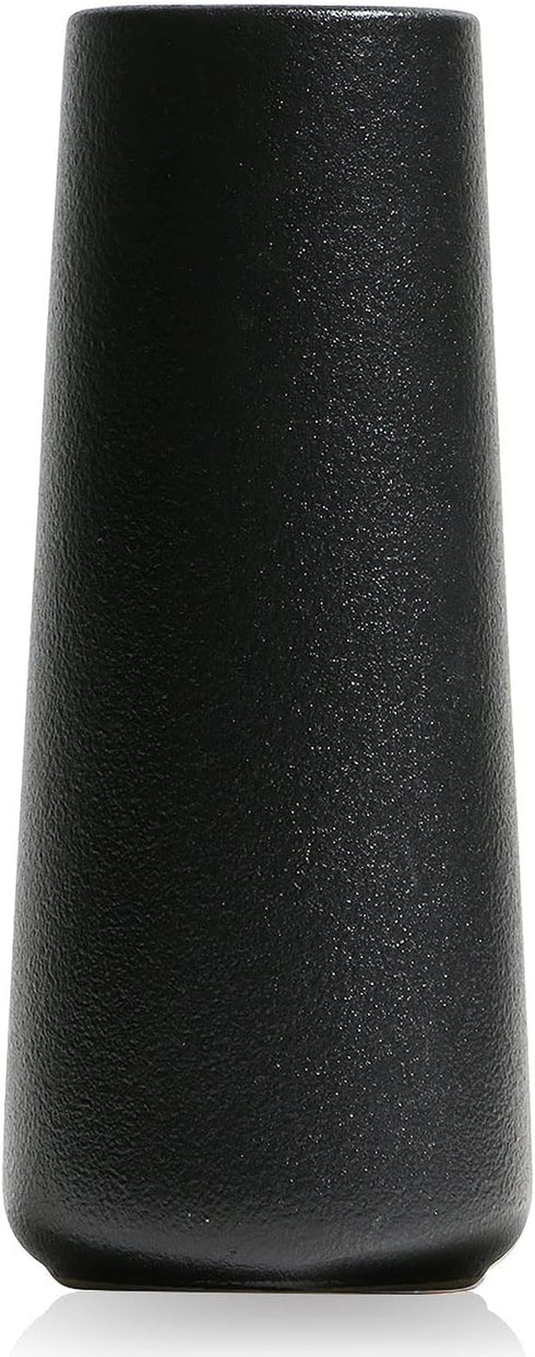 VanEnjoy 7" Minimalist Black Ceramic Vases - Home Office Decoration Frosting Finish Vase (Medium Plain)