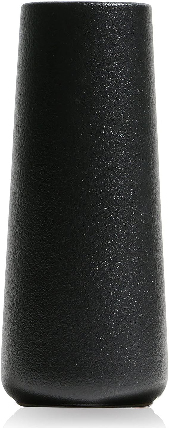 VanEnjoy 7" Minimalist Black Ceramic Vases - Home Office Decoration Frosting Finish Vase (Medium Plain)