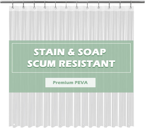 Clear Shower Curtain Liner by EHZNZIE, 72x72 Inches, Lightweight PEVA, Waterproof with 12 Rust Proof Grommets