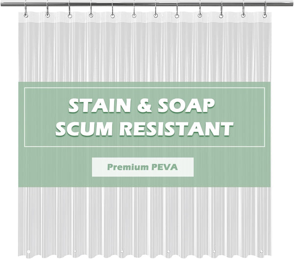 Clear Shower Curtain Liner by EHZNZIE, 72x72 Inches, Lightweight PEVA, Waterproof with 12 Rust Proof Grommets