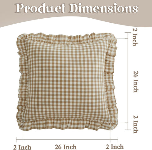 26 26 Inches, Set 2, KKJIAF Ruffle Gingham Pillow Covers x Cotton Plaid Throw Pillow Shams of Linen Feel Ruffled Plaid
