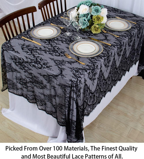 ShinyBeauty Lace Tablecloth Rectangle - 60''x120'' Black Lace Party Tablecloth, Rustic Floral Lace Table Cover