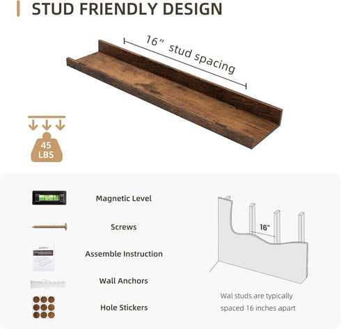 Set 4, 24 inch Acovy Picture Ledge Shelf, Wood Floating Shelves of Picture Ledge Shelves, Photo Ledge Nursery Book