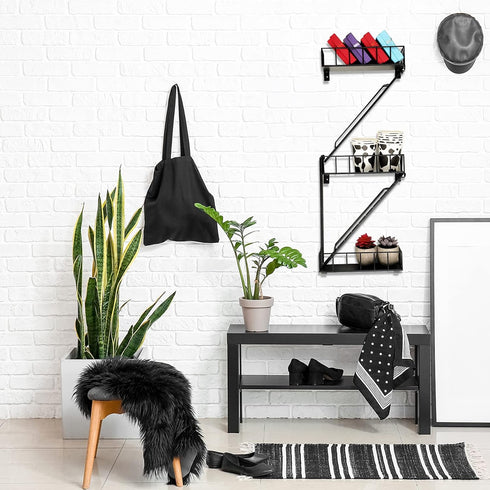 Zonon Display(Black,3 Fire Escape Wall Shelf Hanging Metal Ladder Shelves Wall Decor Cool Bookshelf Organizer Floating