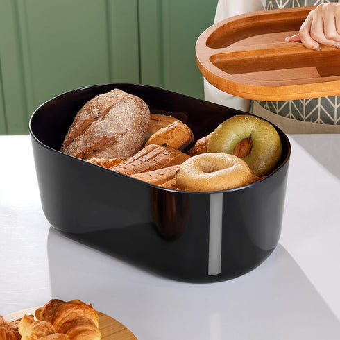 HouseJoy Countertop,Fiber Large Bread Box for Kitchen Bread Box With Thick Cutting Board Lid-Includes,Black Bread