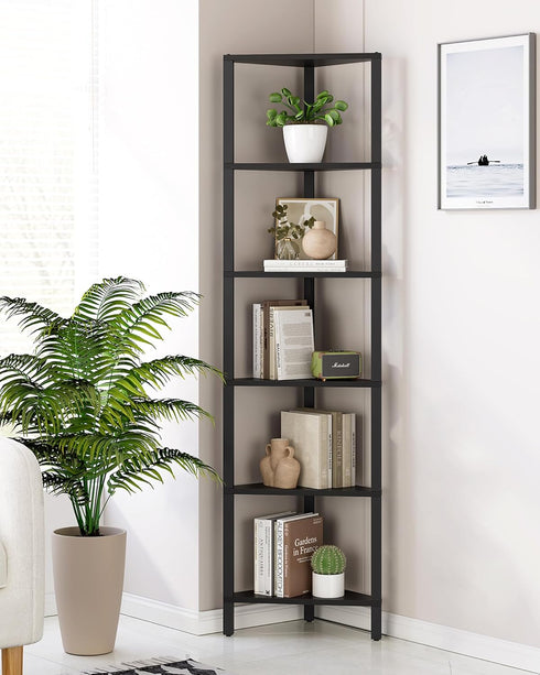 6-Tier BS05BK006 TUTOTAK Corner Shelf, Corner Bookshelf for Small Space, Narrow Display Corner Shelf Stand with Storage