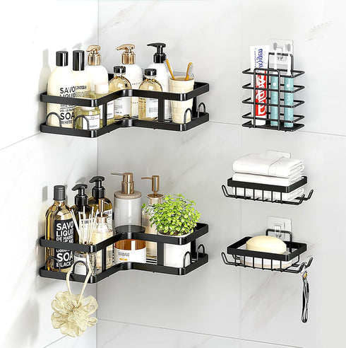 14 Pack Shower Caddy Replacement, Strong Adhesive Flat Hooks, Clear Waterproof Shower Shelf Strips for No Drilling