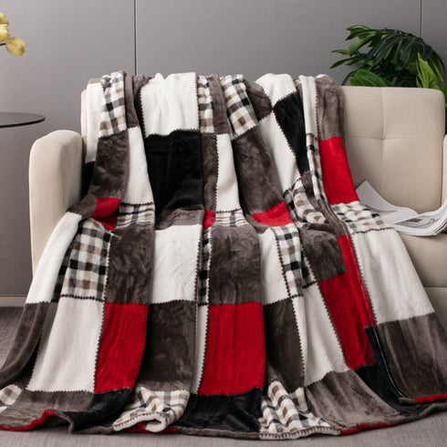 Tache Holiday Red Farmhouse Super Soft Plaid Patchwork Plush Lightweight Decorative Couch