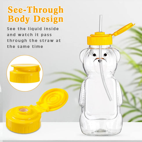 32 Pack Cups(8oz) Thenshop Honey Bear Bottle with Straws Empty Plastic Cup Honey Jar Containers Bear Shaped Squeeze