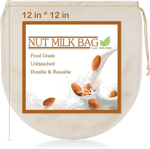 Fancymay 3 12"x12" 100% PCS Nut Milk Bags - Unbleached Cotton Cheesecloth, Reusable Food Strainer Colander