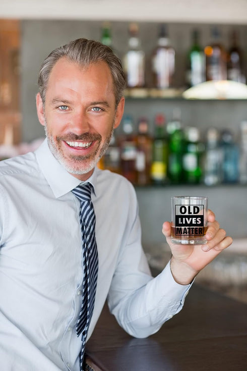 Old Lives Matter Whiskey Scotch Glass, 11oz - Funny Retirement or Birthday Gift for Men, Unique Gag Gift for Dad