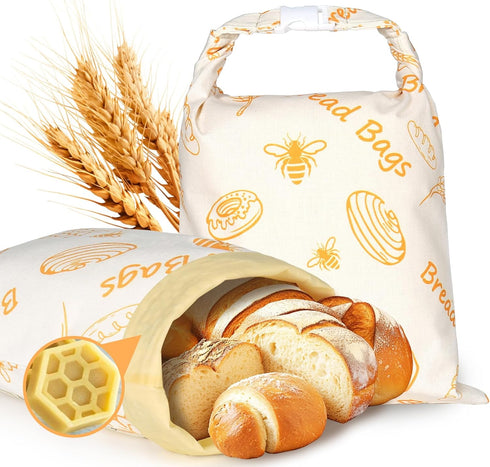 LuxDuo 2-Pack Reusable Bread Bags for Homemade Bread,Beeswax Bread Bags for Sourdough,Bread Bag