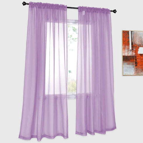DONREN 2 Panels Lilac Purple Solid Color Sheer Curtains, Elegant Rod Pocket Voile Drapes for Living Room Bedroom (52X72
